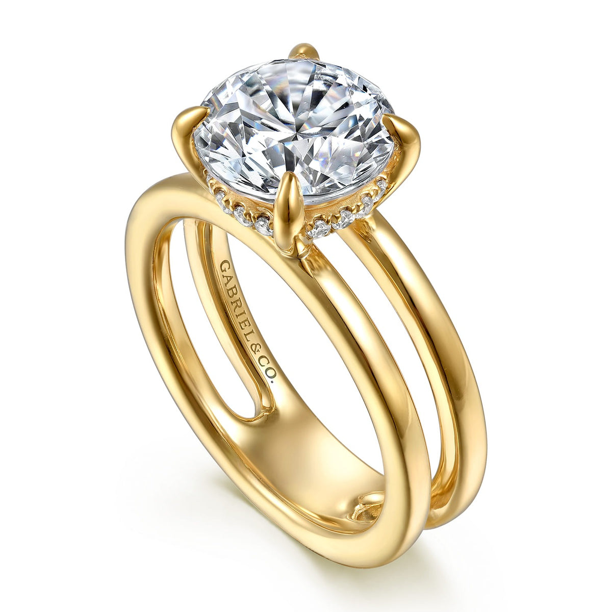 Gabriel & Co. Oksana - 14K Yellow Gold Round Diamond Engagement Ring 9MM SEMI 1/10CTW