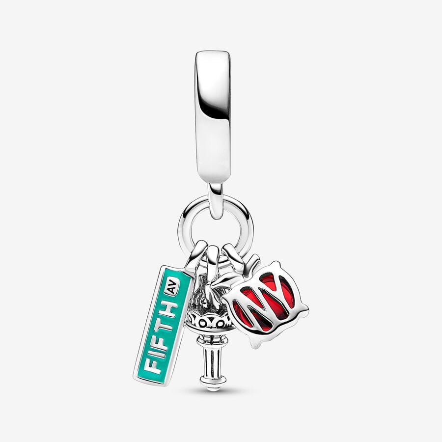NYC Apple, Torch and Street Sign Triple Dangle Charm