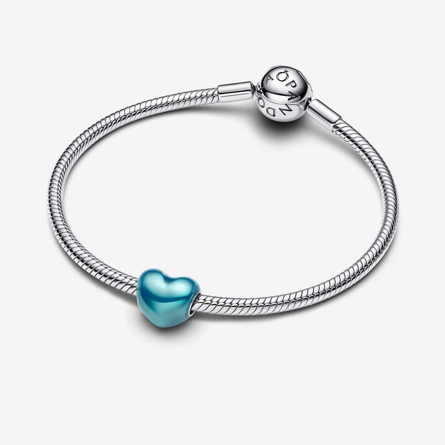 Metallic Sky Blue Heart Charm