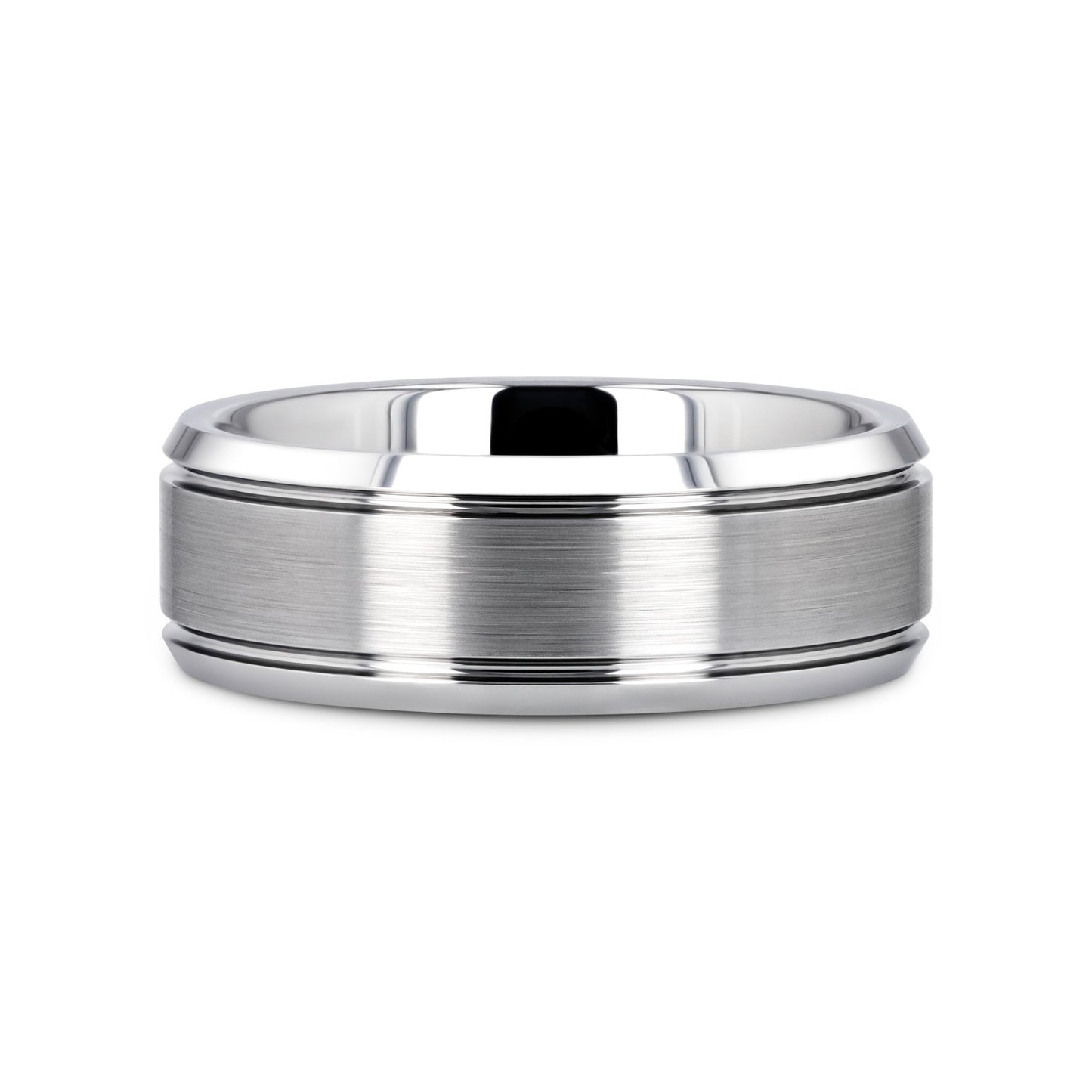 CRONUS Brushed Center with Polished Bevels Tungsten Wedding Band - 6mm & 8mm