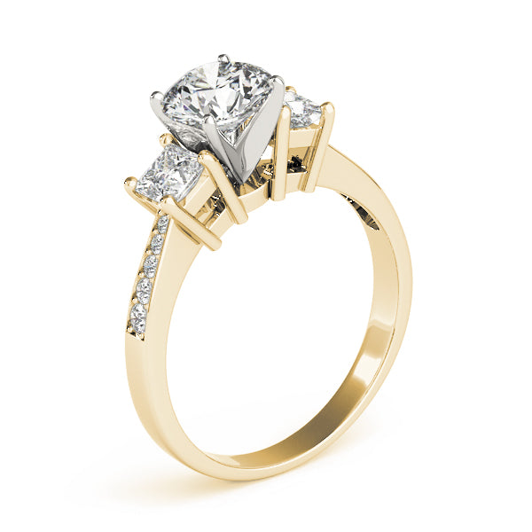Single Row 3-Stone Round & Princess Engagement Ring