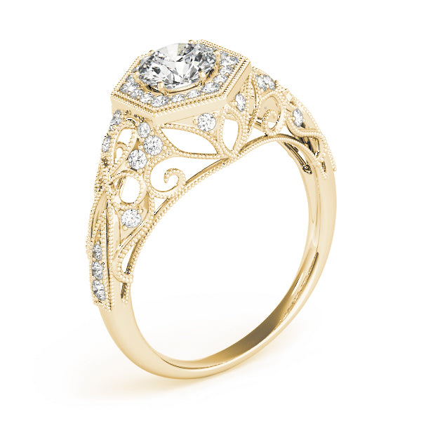 Vintage Milgrain Halo Hexagon Shaped Engagement Rings
