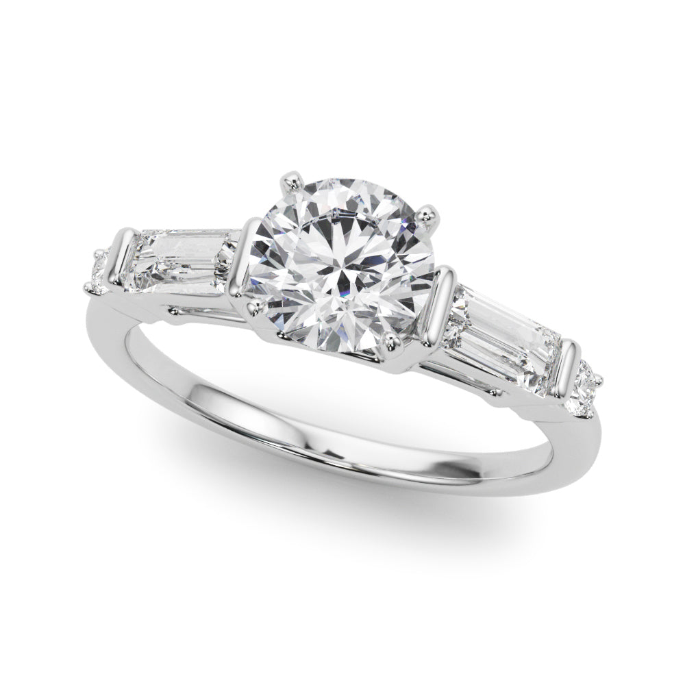 Round & Straight Baguette Engagement Ring