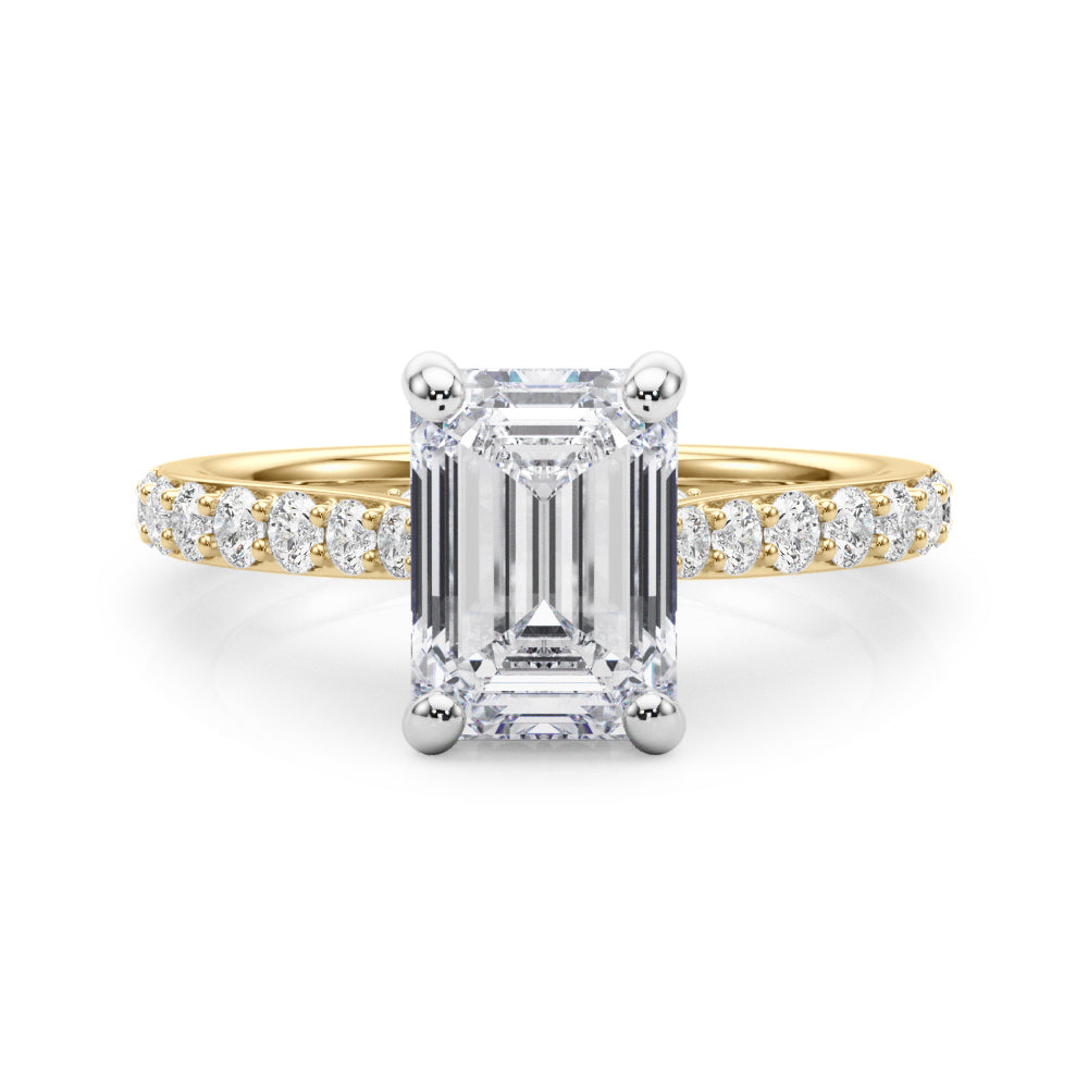Prong Set Emerald Cut Hidden Halo Engagement Ring