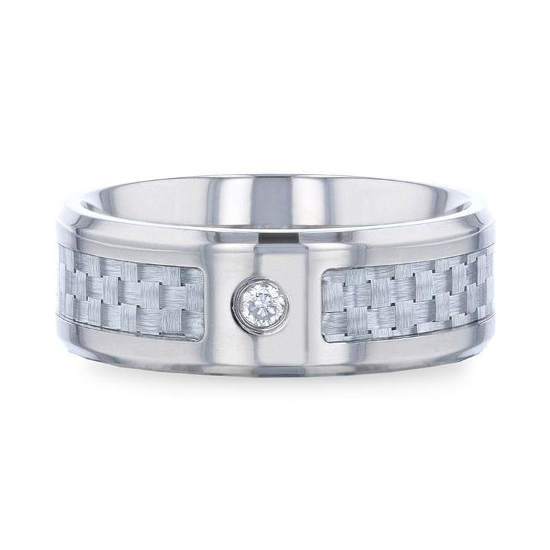 MAYBACH Light Gray Carbon Fiber Titanium Men's Wedding Band with White Diamond In The Squared Center Setting And Polishe