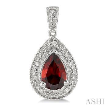 9X6 MM Pear Shape Garnet and 1/20 Ctw Round Cut Diamond Earrings in Sterling Silver
