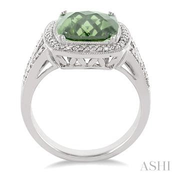 10X10 MM Cushion Shape Green Amethyst and 1/20 Ctw Round Cut Diamond Ring in Sterling Silver