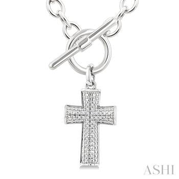 1/20 Ctw Cross Toggle Round Cut Diamond Fashion Necklace in Sterling Silver