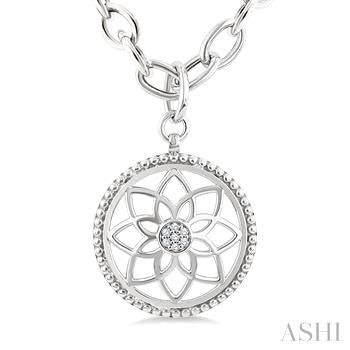 1/20 Ctw Circle medallion Round Cut Diamond Pendant With Chain in Sterling Silver