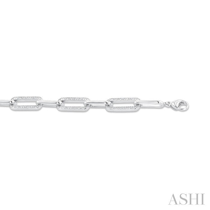1/10 Ctw Bold Round Cut Diamond Paperclip Fashion Bracelet in Sterling Silver