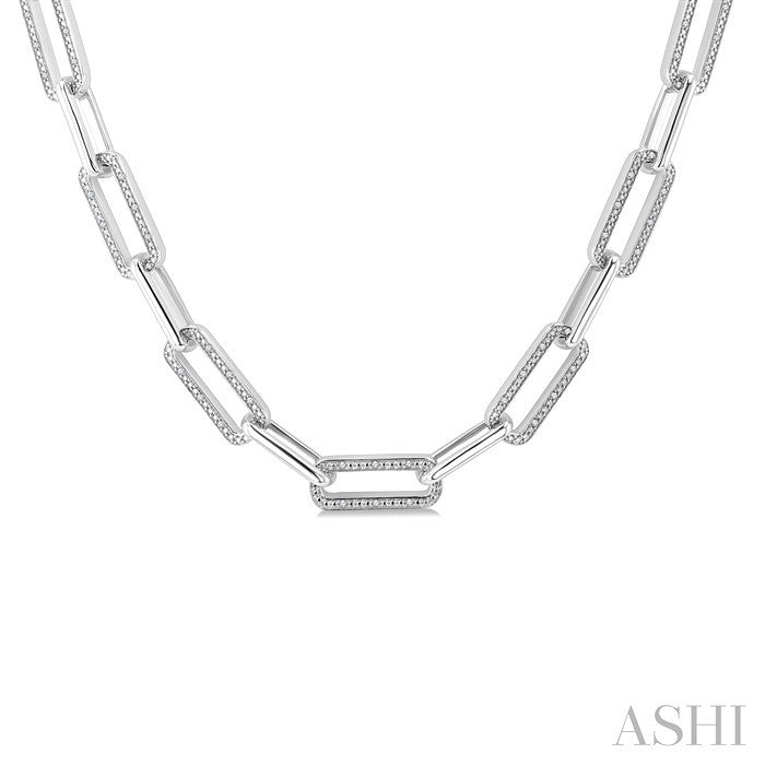 1/4 Ctw Bold Round Cut Diamond Paperclip Necklace in Sterling Silver