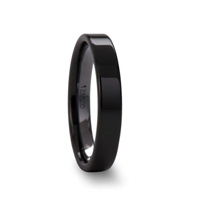 FRAENER Flat Polish Finished Black Ceramic Wedding Ring - 2mm - 12mm - 6mm
