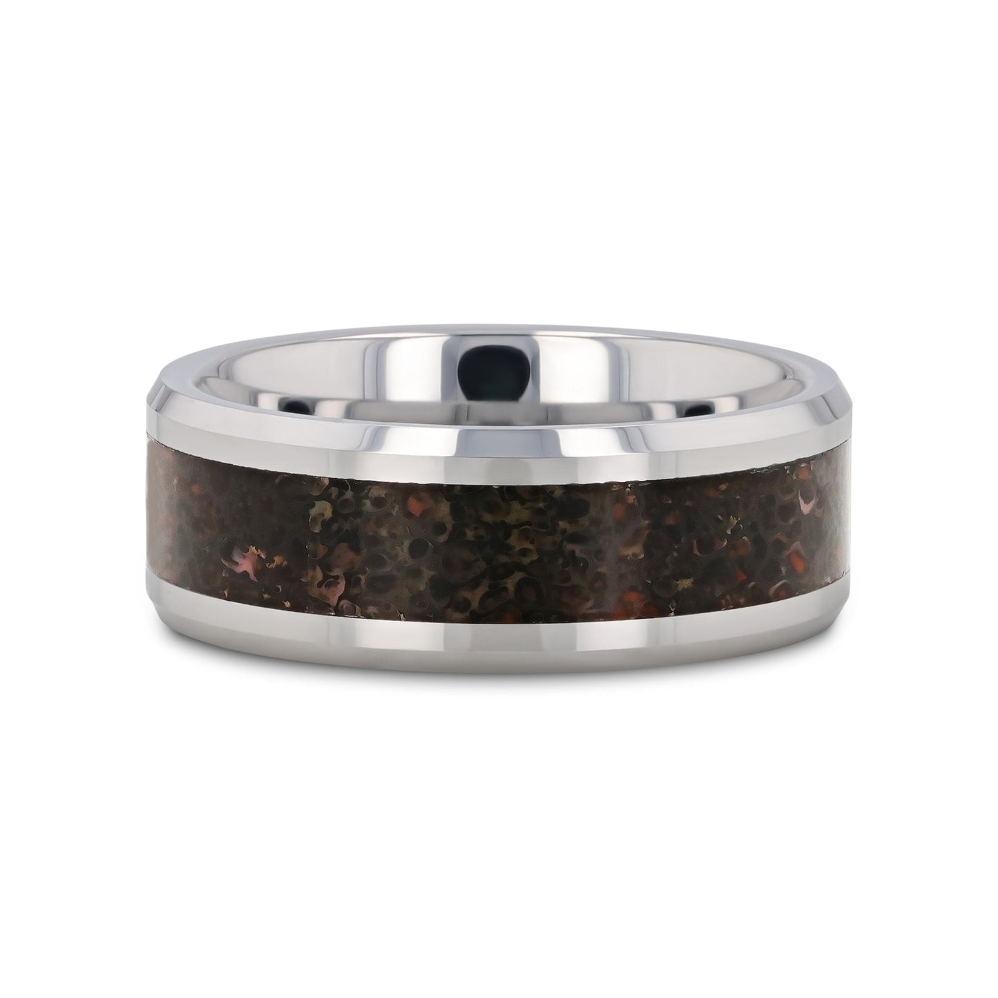 DRACARYS Tungsten Ring Black Dinosaur Inlay with Polished Bevel Edges - 8mm