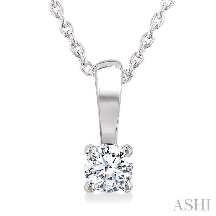 1/6 Ctw Prong Set Round Cut Diamond Solitaire Pendant With Chain in 14K White Gold