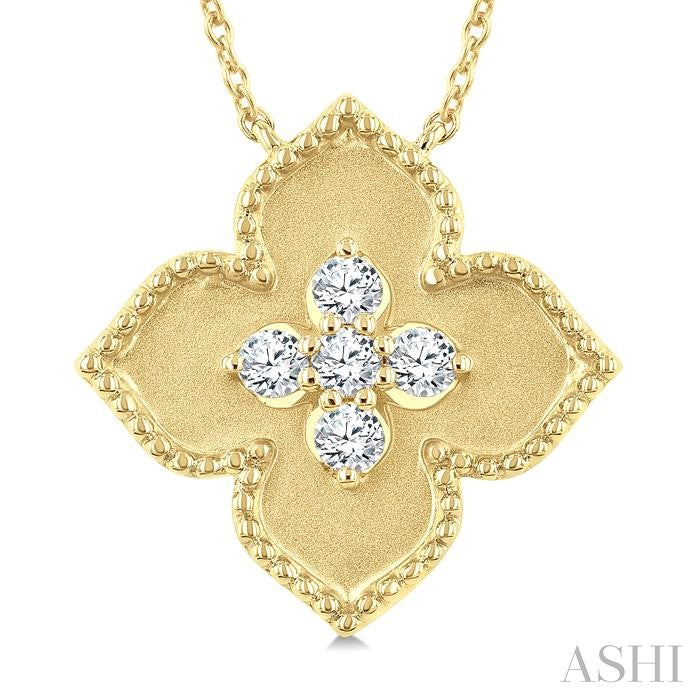 1/5 Ctw Floral Medallion Round Cut Diamond Fashion Pendant With Chain in 10K Yellow Gold