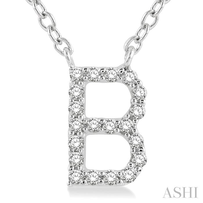 1/20 Ctw Initial 'B' Round Cut Diamond Pendant With Chain in 10K White Gold