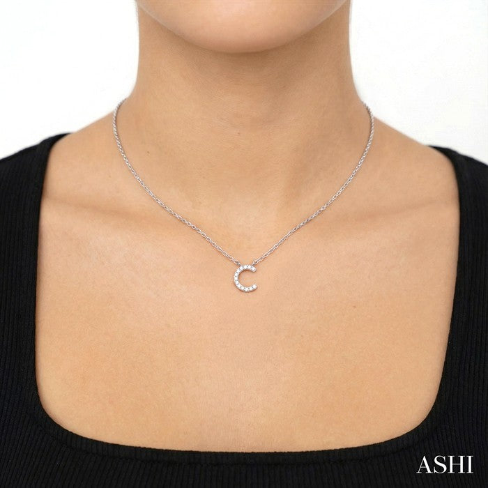 1/20 Ctw Initial 'C' Round Cut Diamond Pendant With Chain in 10K White Gold