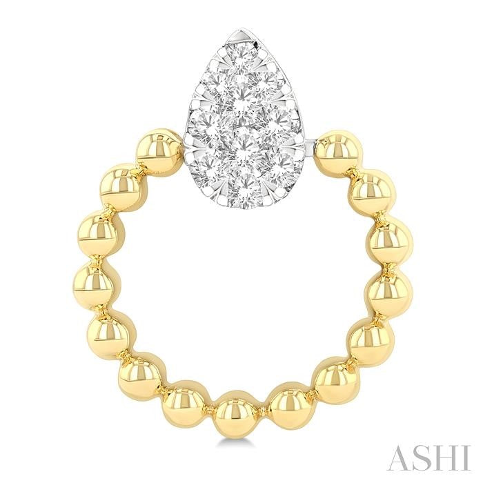 1/4 Ctw Round Cut Diamond Bead Shank Pear Shape Lovebright Earrings in 10K Yellow and White Gold