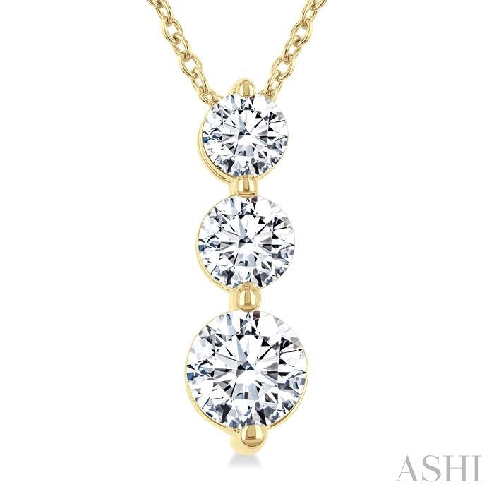 3/4 Ctw Round Cut Diamond Three-Stone Snowman Pendant With Chain in 14K Yellow Gold