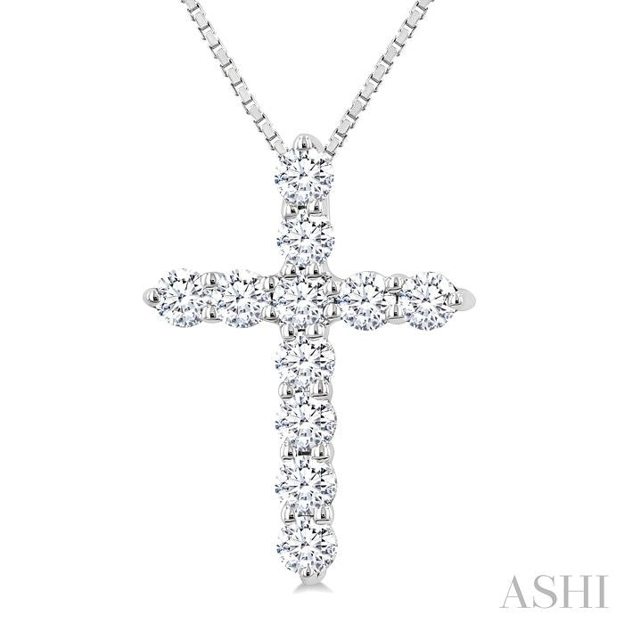 1/3 Ctw Round Cut Diamond Cross Pendant in 14K White Gold with Chain