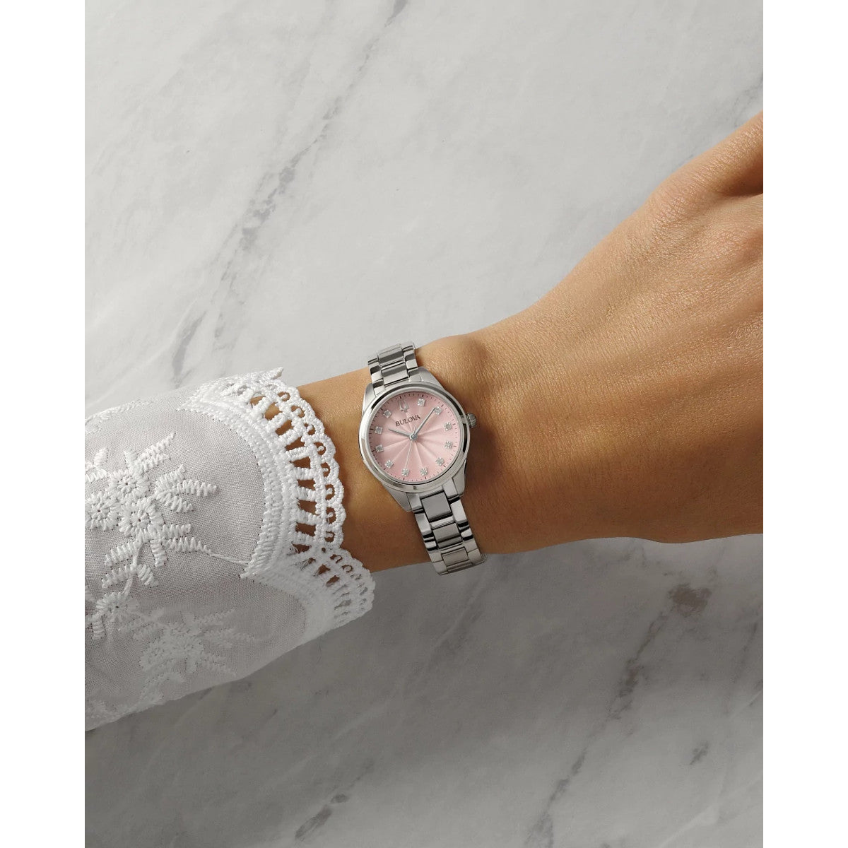 Bulova Sutton 96P249, 28mm pink dial stainless steel, Ladies