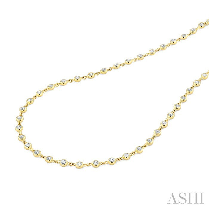 3 Ctw Bezel Set Round Cut Diamond Station Necklace in 14K Yellow Gold
