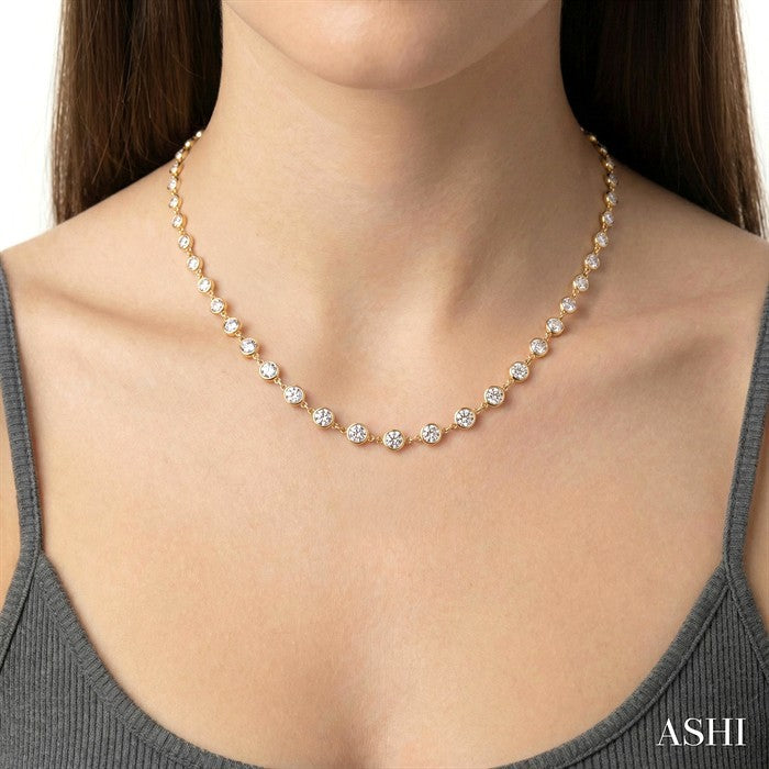 10 Ctw Bezel Set Round Cut Diamond Station Necklace in 14K Yellow Gold