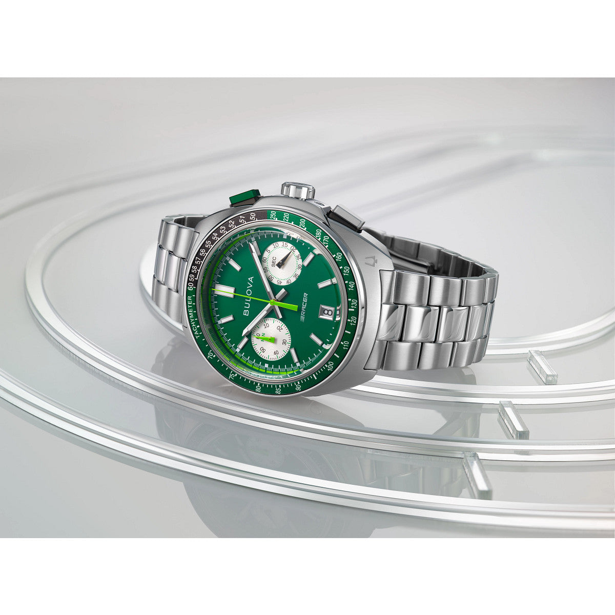 Bulova Racing 98B468, 42mm green dial stainless steel, Mens