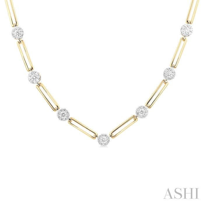 1 1/3 Ctw Lovebright Round Cut Diamond Paperclip Necklace in 14K Yellow and White Gold