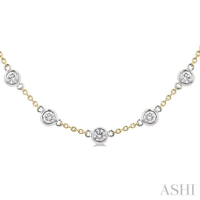 3 Ctw Bezel Set Round Cut Diamond Station Necklace in 14K Yellow and White Gold