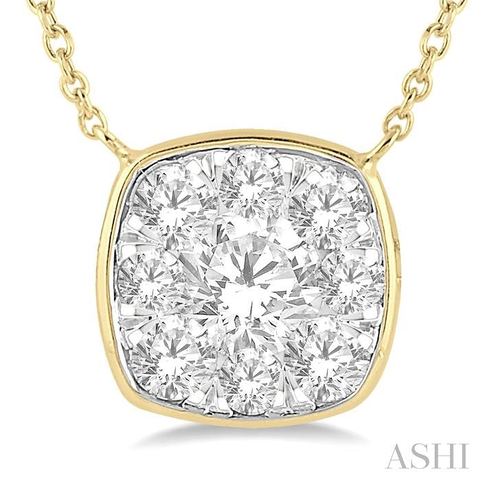 1/2 Ctw Cushion Shape Lovebright Diamond Pendant With Chain in 14K Yellow and White Gold