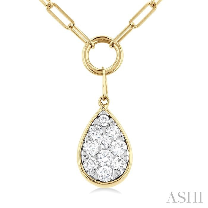 1/4 Ctw Lovebright Pear Shape Round Cut Diamond Paperclip Necklace in 14K Yellow and White Gold