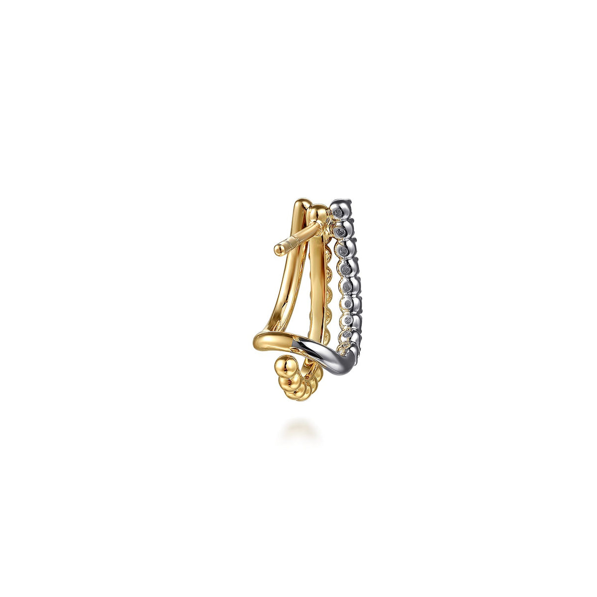 Gabriel & Co. 14K White Yellow Gold Bujukan Diamond 3 Row J Hoop Stud Earrings