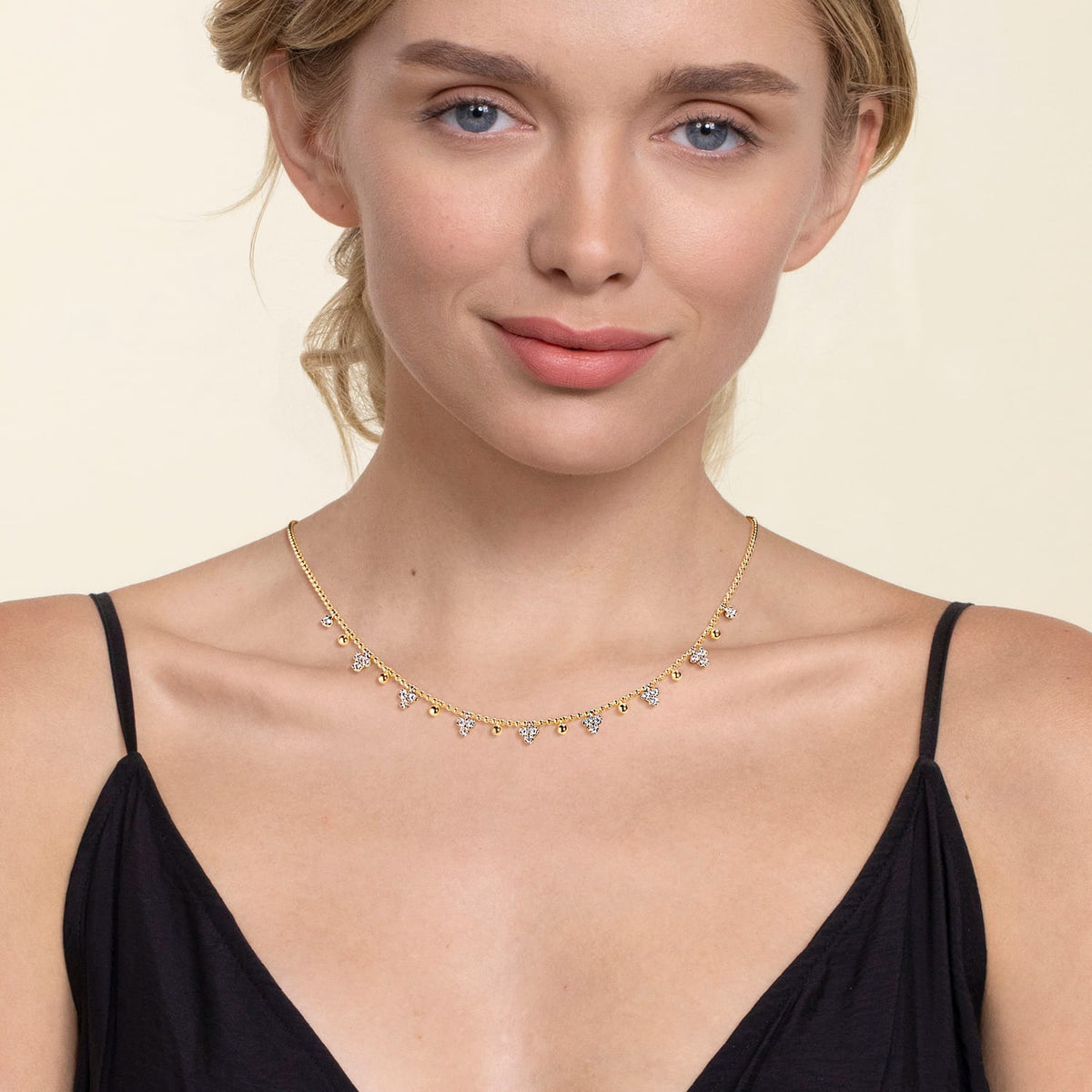 Gabriel & Co. 14K White Yellow Gold Bujukan Beads and Diamond Droplet Necklace .51CTW