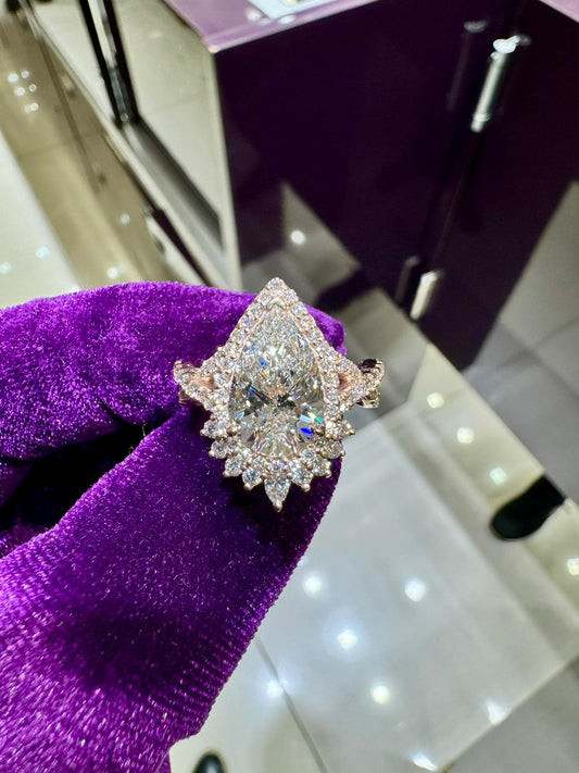 14k Rose Gold Pear shape custom 4ctw Lab Grown IGI Certified Engagement Ring
