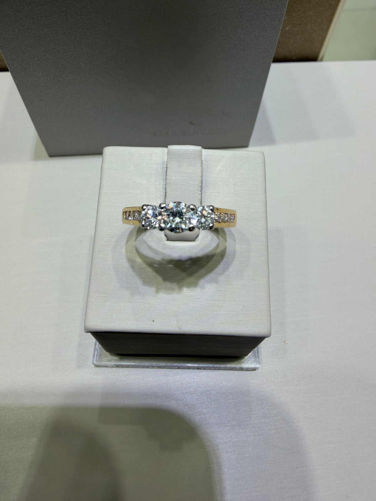 1.08 CTW Natural Diamond Three-Stone Engagement Ring | 14K Yellow Gold