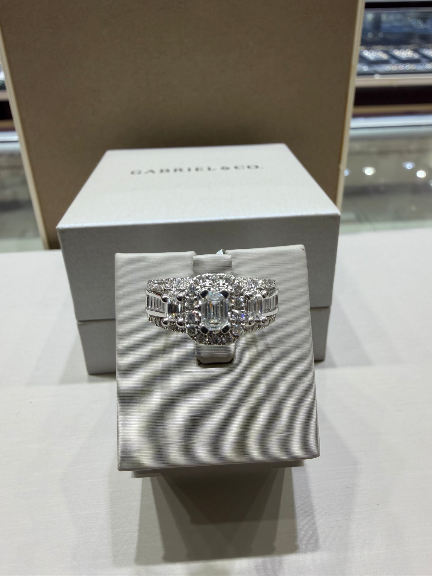 1.45 CTW Emerald Cut Three-Stone Diamond Ring | 14K White Gold