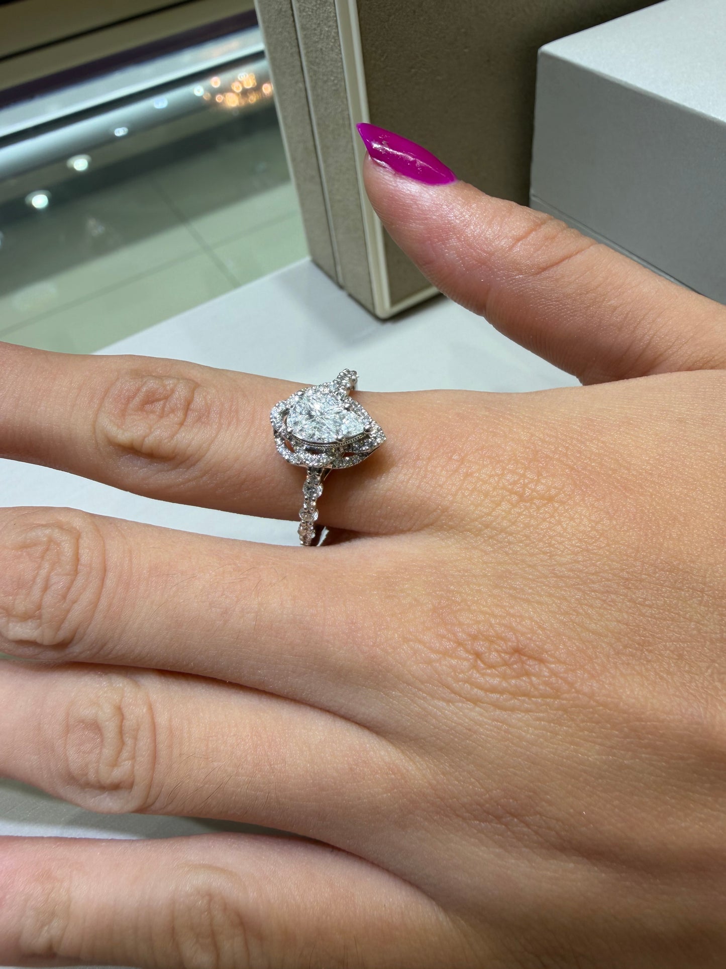 14K Two-Tone White Gold 0.80 CTW Natural Diamond Pear-Shaped Composite Halo Engagement Ring