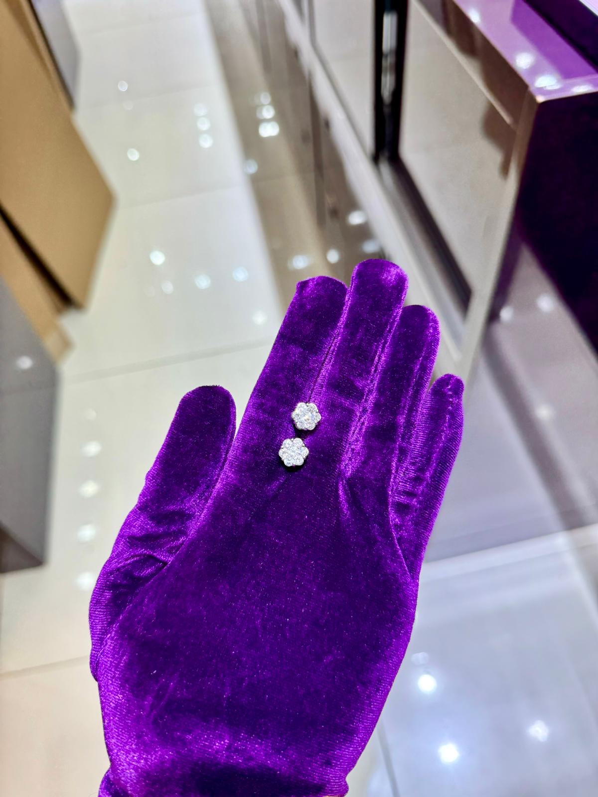 14k White Gold 1.90 Carat Flower Diamond Earrings