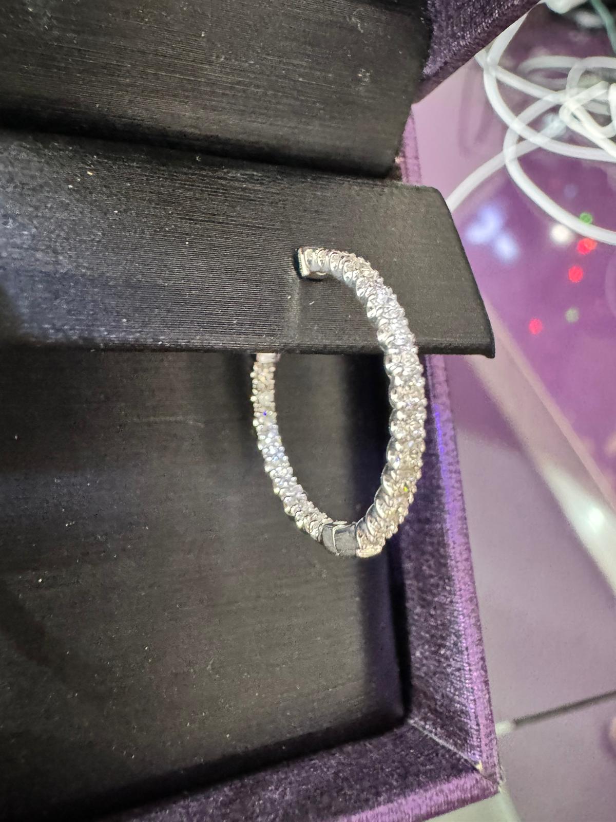 14k white gold 1 carat diamond hoop earrings