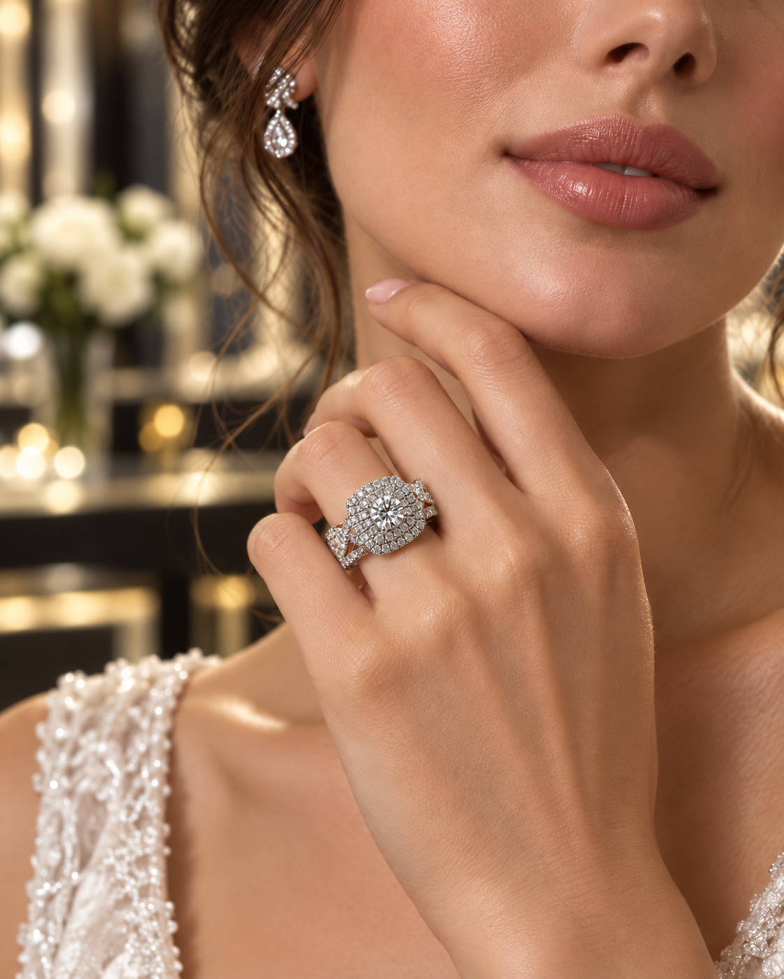 14K Rose Gold 1.50 CTW Round Diamond Double Halo Twist Wedding Set