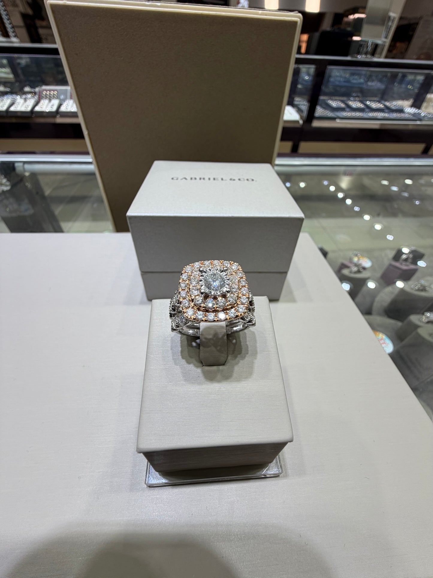 14K Two-Tone White & Rose Gold Double Halo Diamond Wedding Set