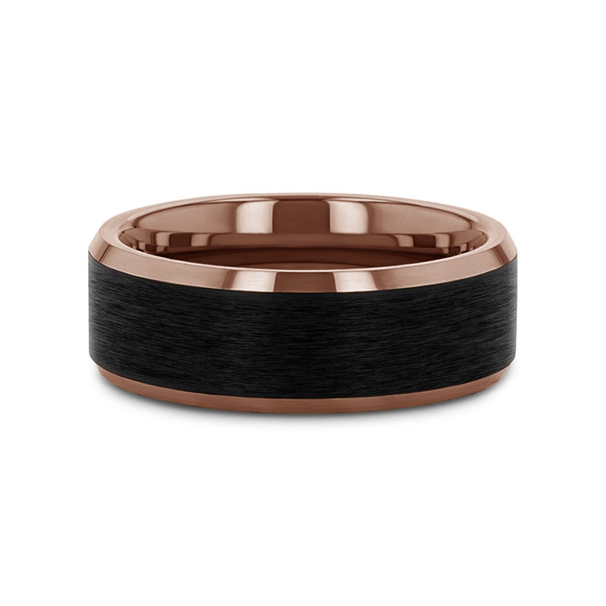 FERROS Espresso Plated Tungsten Polished Beveled Ring with Brushed Black Center - 8mm