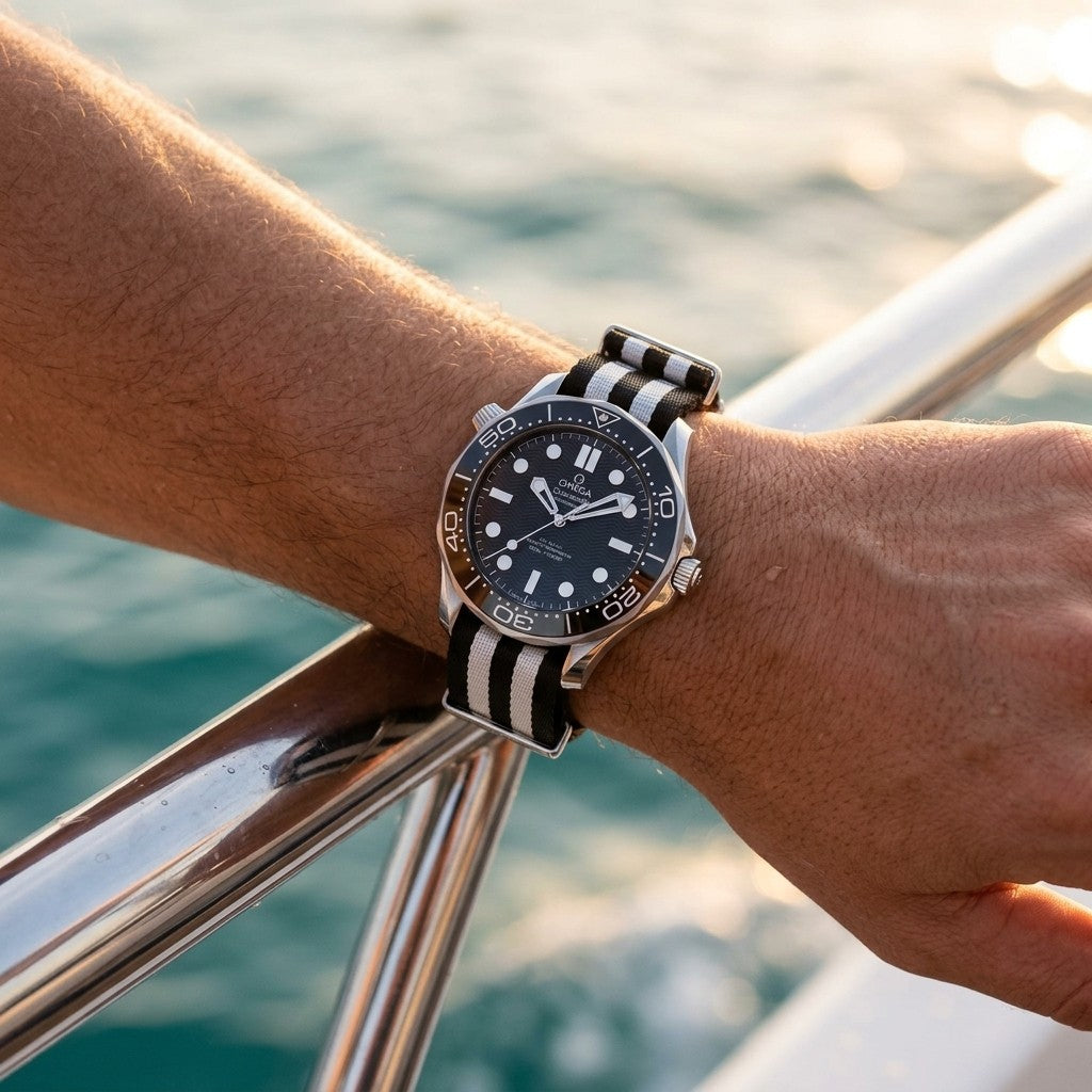Omega Seamaster Diver 300M 42 mm — Steel on Nato Strap — lifestyle