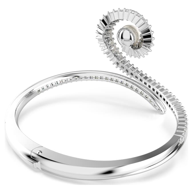 Ariana Grande x Swarovski bangle Crystal pearl, Baguette cut, White, Rhodium plated