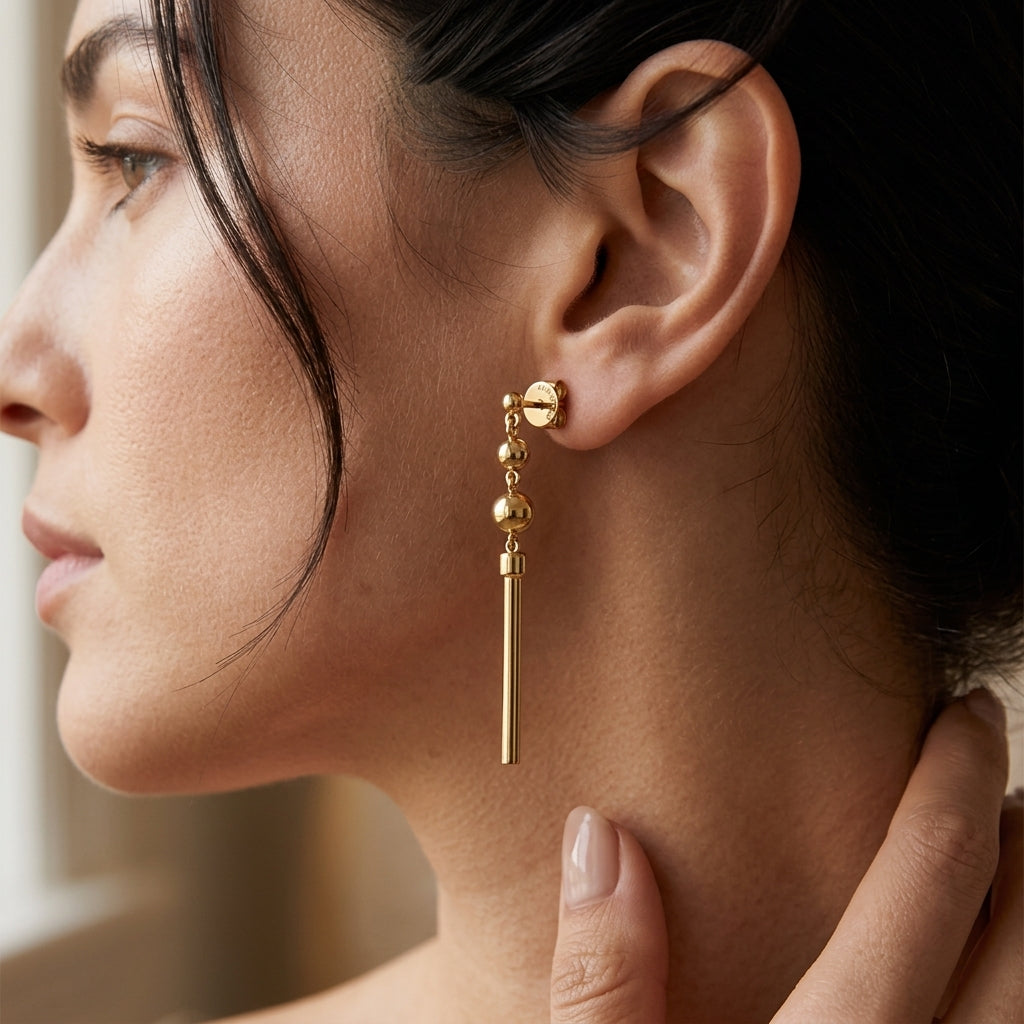 Gabriel & Co. 14K Yellow Gold Bujukan Drop Earrings - worn lifestyle photo