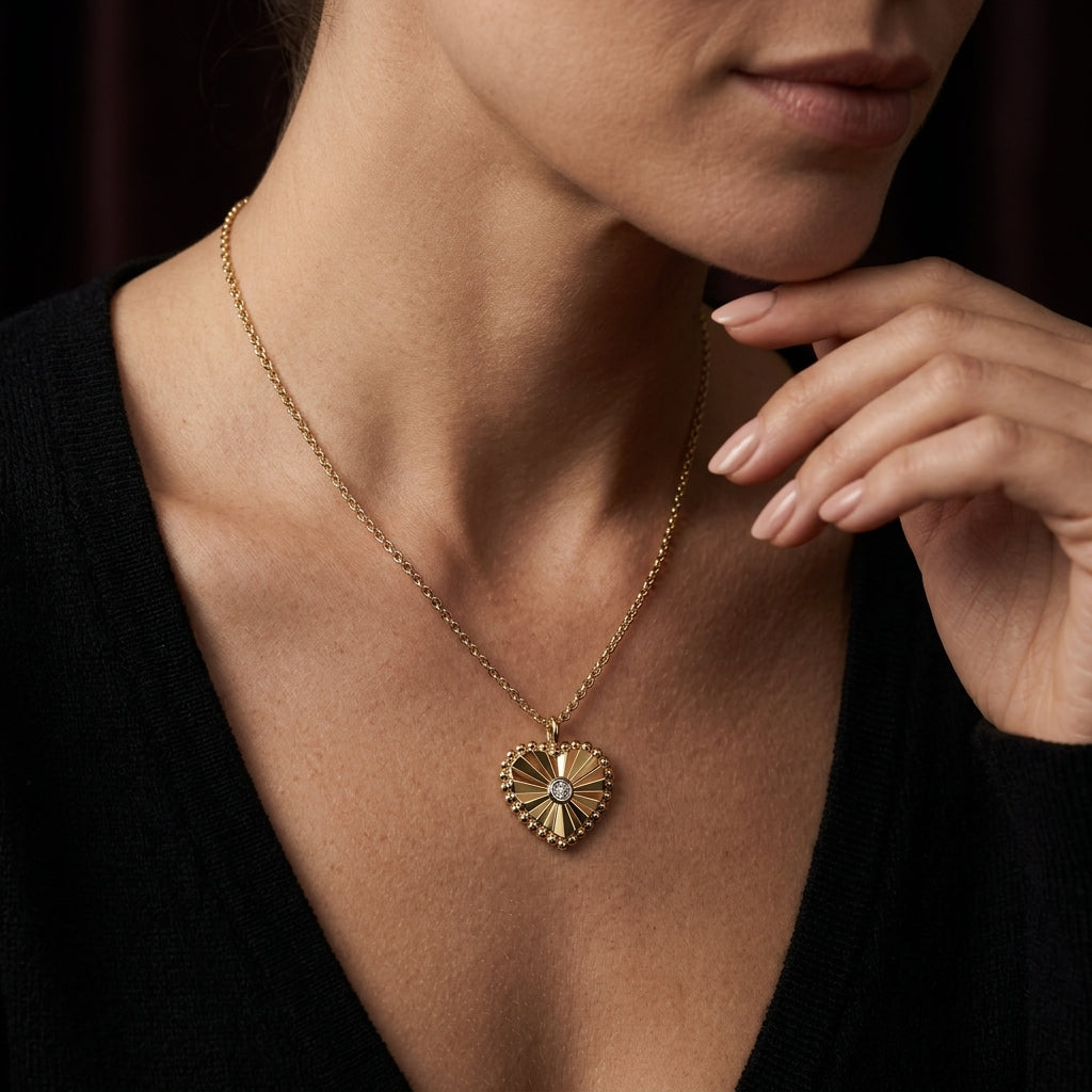 Gabriel & Co. Diamond Cut - 14K White And Yellow Gold Diamond And Heart Pendant Necklace .01CTW - worn lifestyle photo