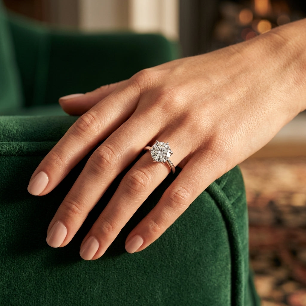 Gabriel & Co. Emma - 14K White Gold Round Solitaire Engagement Ring 2.75CTR CZ - worn lifestyle photo