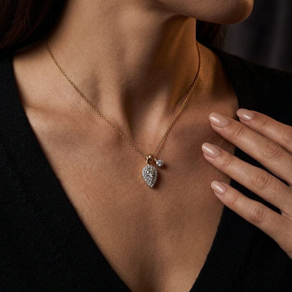 Gabriel & Co. 14K White Yellow Gold Double Diamond Pendant Necklace .34CTW - worn lifestyle photo