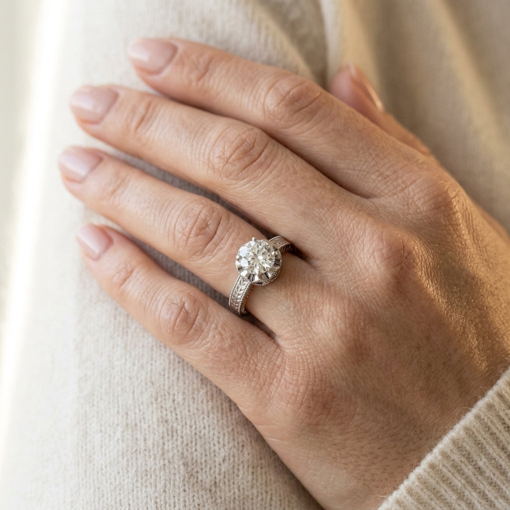 ENGAGEMENT RINGS SOLITAIRES ROUND - worn lifestyle photo